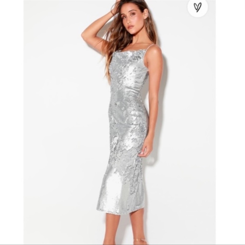 Silver sequin midi dress